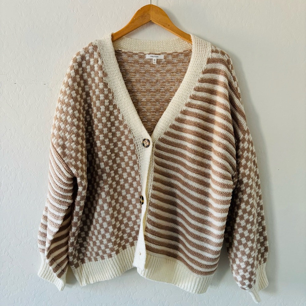 Maurices Cream and Brown Cardigan Sweater